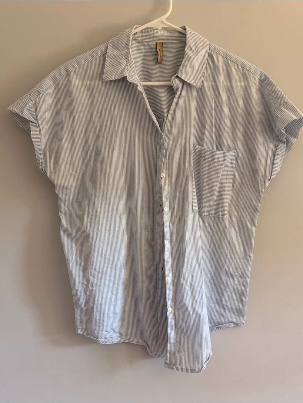 SOYACONCEPT Light Blue Striped Short Sleeve Button-Up Shirt Small